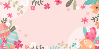 粉红色彩色植物卡通简约彩蛋节日文艺小清新复活节展板背景